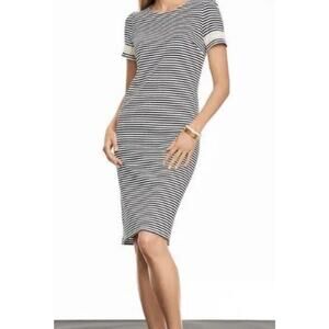 Talbots Plus Size Black/White Striped Shift Dress,‎ Cotton Lace Trim, Petite 0X